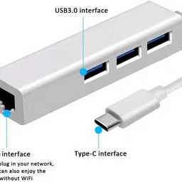 microware USB-C to Gigabit Ethernet USB A 3.0 Adapter Hub for USB C Type-C Thunderbolt 3 MacBook/MacBook Pro, Dell XPS 13, HP Spectre X2 and More (Silver Aluminum) USB-C to Gigabit Ethernet USB A 3.0 Adapter Hub for USB C Type-C USB Hub image 2