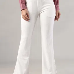 indianrang Women Regular Fit White Lycra Blend Trousers image 4