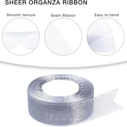 imprint 1.5 inch Silver Chiffon Ribbon for Gift Wrapping Silver Chiffon Ribbon image 2