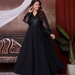 livecraft Solid Lycra Blend Stitched Flared/A-line Gown image 3