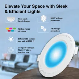 havells Luna 6W Round Downlight High Voltage Protection Upto 4KV Pack Of 2 Junction Box Ceiling Light Ceiling Lamp image 2