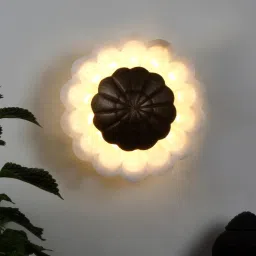 ujjala Floral Metal Uplight Wall Sconce (Natural & Antique Brass) with Natural Alabaster Shade image 1