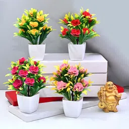 GOVIC Stylish Looking Mix Color Rose Flower Plant Set Perfect Decorative Piece| Multicolor Wild Flower Artificial Flower with Pot-picture-10