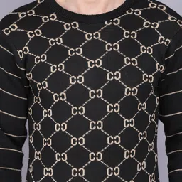 kipekee Men Geometric Print Round Neck Black Sweater image 5