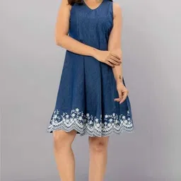 one amore Women A-line Blue Knee Length Dress-picture-32