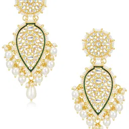 Sukkhi Gold-Plated White & Green Kundan-Studded & Pearl-Beaded Meenakari Jewellery Set image 4