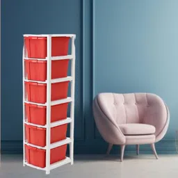 maxtid 6 Layer Red Foldable Cabinet Plastic Cupboard Storage Plastic Modular Drawer Plastic Kitchen Trolley-picture-16