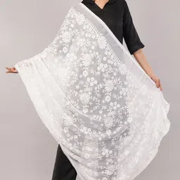 negchaar Chiffon Floral Print White Women Dupatta-picture-25