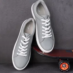 Styli Men Textured Comfort Insole Faux Leather Lace Up Sneakers-picture-12