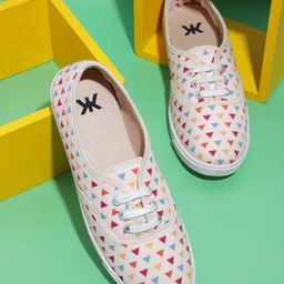 Kook N Keech Women Peach-Coloured & Yellow Geometric Print Sneakers-picture-12