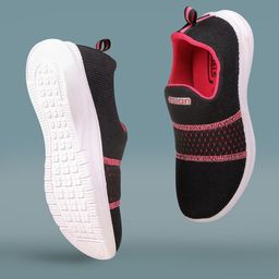 ASIAN Women Black & Pink Woven Design Slip-On Sneakers-picture-10