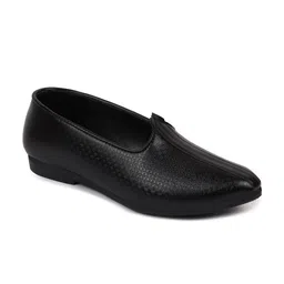 FAUSTO Men Black Textured PU Slip-On Mojari image 1