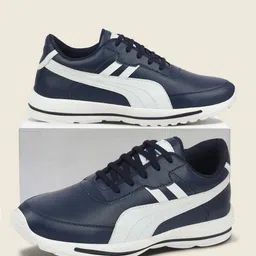 FAUSTO Men Navy Blue Colourblocked PU Sneakers-picture-32