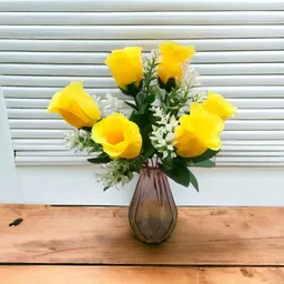 oak leafs Artificial Rose Bunch For Home Decoration Living Room ( ONLY BUNCH) Yellow Rose Artificial Flower-picture-21