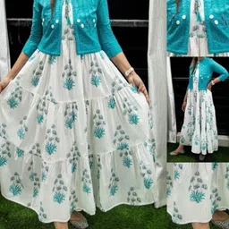 veeransu Women Ethnic Dress Light Blue, White Above Knee/Mid Thigh Length Dress-picture-23