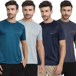 Pack of 4 Men Solid Round Neck Polyester Multicolor T-Shirt-image-87