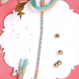 Aapno Rajasthan Twisted Multistrand Rakhi With Roli Chawal & Greetings Card image 1