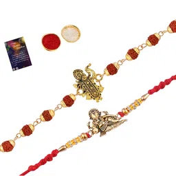 Silver Shine Set Of 2 Rakhi With Roli Chawal & Greeting Card image 1