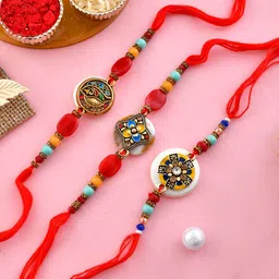 Aapno Rajasthan Unisex Set Of 3 Elegant Cotton Thread Charm Tie-Up Rakhis-picture-39