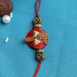 Aapno Rajasthan Red Tulip Zardosi Rakhi With Rolichawal-picture-17
