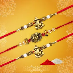 aadita Gold-Toned & Red Lord Ganesh Bhaiaya Bhabhi Rakhi-picture-54