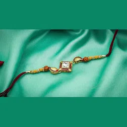 aadita Men Gold-Toned White Kundan & Pearl Rakhi-picture-58