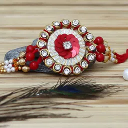eCraftIndia Gold-Toned & Red Designer Rakhi-picture-16