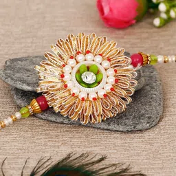 eCraftIndia Gold-Toned & White Designer Rakhi-picture-26