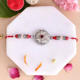 Aapno Rajasthan AD Studded Heart Shape Floral Rakhi With Roli Chawal & Greetings Card-picture-34