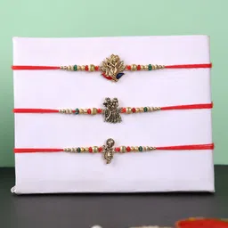 Aapno Rajasthan Set Of 3 Beaded Rakhis With Roli Chawal & Greeting Card-picture-49