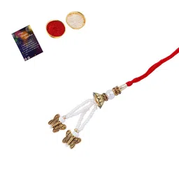 Silver Shine Red & Gold-Toned Stone-Studded Rakhi image 2