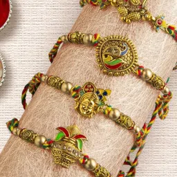 eCraftIndia Set of 4 Designer Rakhi with Little Monk Buddha Idol image 2