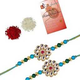 LUCKY JEWELLERY Set Of 2 Kundan Studded Thread Rakhis image 2