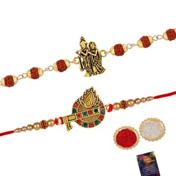 Silver Shine Unisex Set Of 2 Stone-Studded & Beaded Rakhi image 3