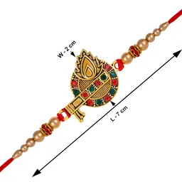 Silver Shine Set Of 2 Stone-Studded & Beaded Rakhi With Roli Rice & Greeting Card image 3