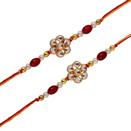 LUCKY JEWELLERY Set Of 2 Kundan Studded Thread Rakhis image 4