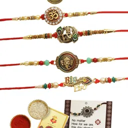 TIED RIBBONS Set of 5 Premium Rakhis with Card & Roli Chawal Pack image 4
