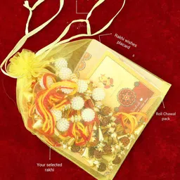 TIED RIBBONS Set of 9 Red & Yellow Pearls Rudraksha Rakhi image 5