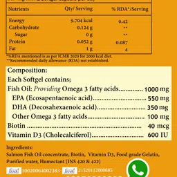 clearcut Omega 3 Fish oil, Biotin, Vitamin D3 Strong bones heart Men women Capsule 60 image 2