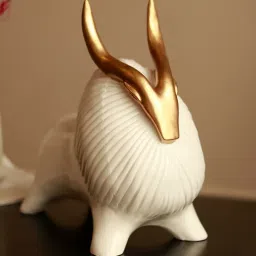 artecasa Horned Yak White Resin Figurines image 1