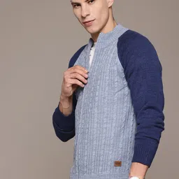 roadster Men Colorblock Blue Sweater image 3