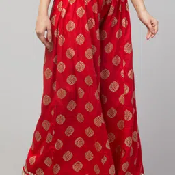 fambee Women Flared Red Viscose Rayon Trousers image 5