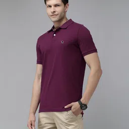 the bear house Men Solid Polo Neck Pure Cotton Purple T-Shirt-picture-15