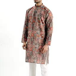 modern mughals Men Printed Cotton Blend Straight Kurta image 4