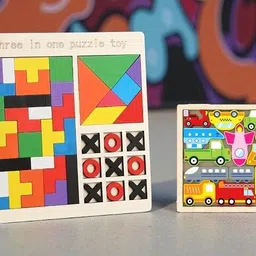 vhd Kids Educational Wooden Puzzle Combo | 3 in 1 Learning & Vehicle Puzzle X65 image 1