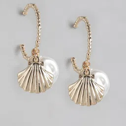 Forever New Gold Plated Beaded Shell Shaped Contemporary Half Hoop Earrings-picture-32