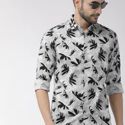 The Indian Garage Co Men Grey & Black Slim Fit Printed Casual Shirt-picture-43