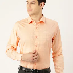 SOJANYA Men Peach-Coloured Classic Fit Checked Formal Shirt-picture-13