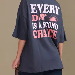 Shein Drop Shoulder Typographic Back Print Crew Tshirt image 1