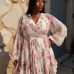 asos design Floral Print Mini A-Line Dress with Tie Waist Detail image 1
